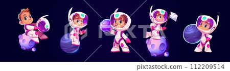 Set of astronaut kids isolated on black background 112209514