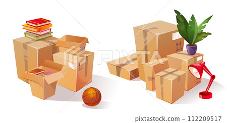 Cardboard boxes with home stuff 112209517