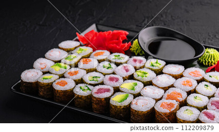 Japanese sushi big set on top view 112209879