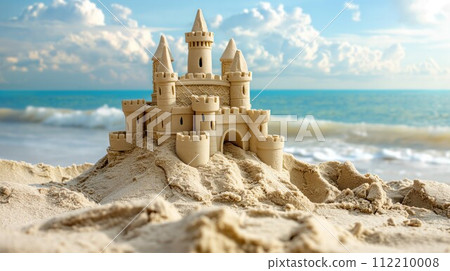 AI-generated content. Majestic Sandcastle on a Sunny Beach Day 112210008