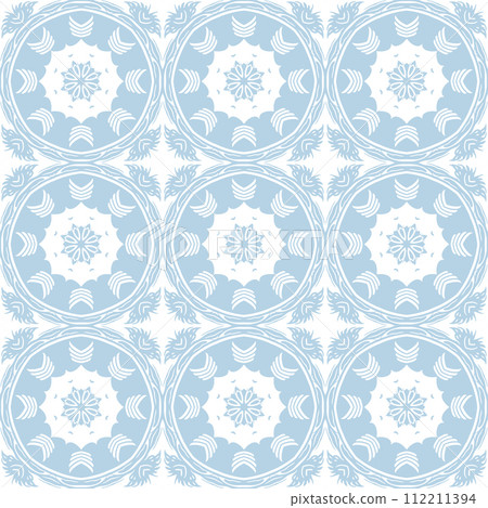 Blue and white patterned surface with geometric shapes 112211394