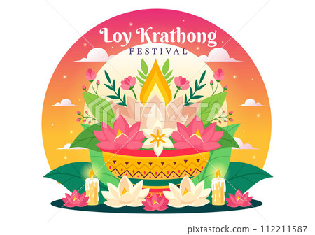 Loy Krathong Vector Illustration of Festival Celebration in Thailand with Lanterns and Krathongs Floating on Water Design in Flat Cartoon Background Loy Krathong Vector Illustration of Festival Celebration in Thailand with Lanterns and Krathongs Floating on Water Design in Flat Cartoon Background 112211587