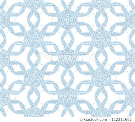 Light blue and white vintage seamless pattern. Floral ornamental monochrome damask background Light blue and white vintage seamless pattern. Floral ornamental monochrome damask background 112211692