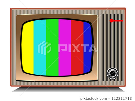 Front view of vintage tv set isolated on white, clipping path included. Colored vector illustration Front view of vintage tv set isolated on white, clipping path included. Colored vector illustration 112211718