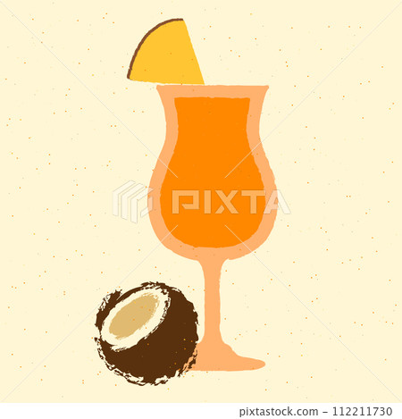 Orange cocktail with pineapple and coconut. Pina colada in stemware glass. Milkshake 112211730