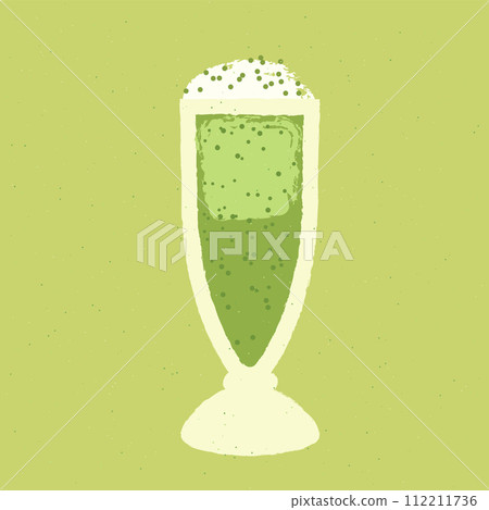 Green cocktail with bubbles. Fruit smoothie. Ice cream in hurricane glass. Milkshake. 112211736