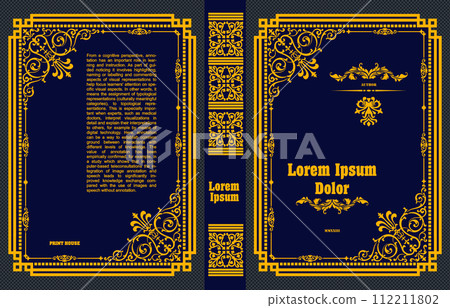 Ornate leather book cover and Old retro ornament frames. Royal Golden style design. Vintage Border to be printed on the covers of books. Vector illustration Ornate leather book cover and Old retro ornament frames. Royal Golden style design. Vintage Border to be printed on the covers of books. Vector illustration 112211802