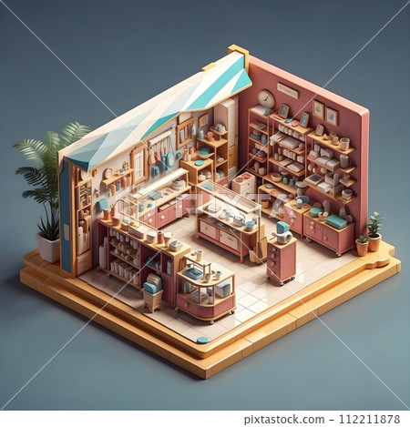 Jewelry shop with cutaway isometric low poly art 3d style 112211878