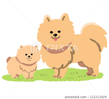 博美犬父母和孩子有草坪(手寫顏色) 博美犬父母和孩子有草坪(手寫顏色) 112211929