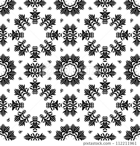 Black and white vintage seamless pattern. Floral ornamental monochrome damask background. 112211961