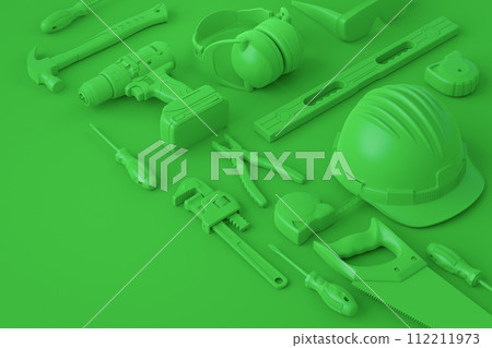 Isometric view of monochrome construction tools for repair on 112211973