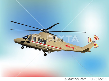Ambulance Helicopter in air. Vector 3d illustration 112212235