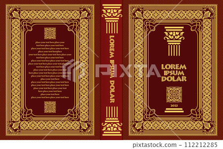 Ornate leather book cover and Old retro ornament frames. Royal Golden style design. Vintage Border to be printed on the covers of books. Vector illustration 112212285