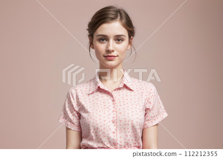 Portrait of cheerful beautiful woman posing in studio over pink background. People, happiness, confident, emotions and lifestyle concept 112212355