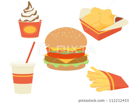 漢堡、薯條、雞塊等的插圖。 112212433