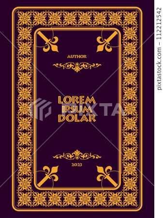 Gold ornament on dark background. Can be used as invitation card. Book cover. Vector illustration 112212542