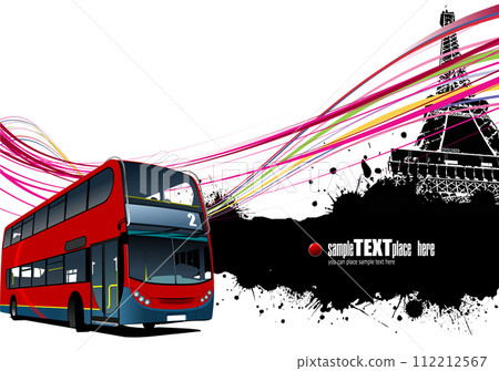 Tourist bus with Paris image background. Vector 3d illustration 112212567