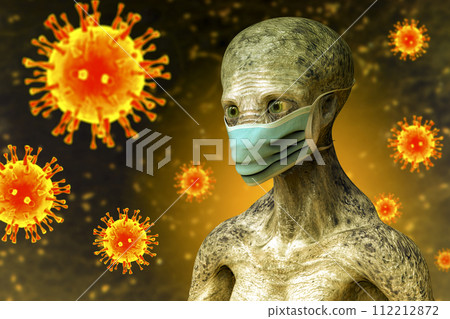 Alien in face mask, conceptual 3D illustration. 112212872