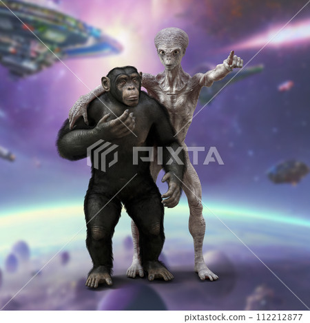Humanoid alien and chimpanzee monkey Humanoid alien and chimpanzee monkey 112212877