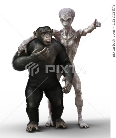 Humanoid alien and chimpanzee monkey 112212878