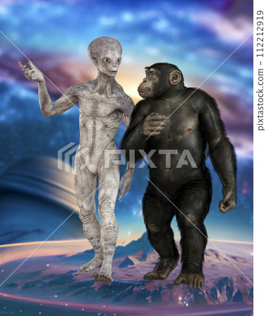 Humanoid alien and chimpanzee monkey 112212919