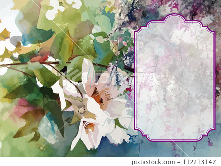 Fine art. Beautiful painting with abstract flowers and place for AD .  Color vector illustration 112213147