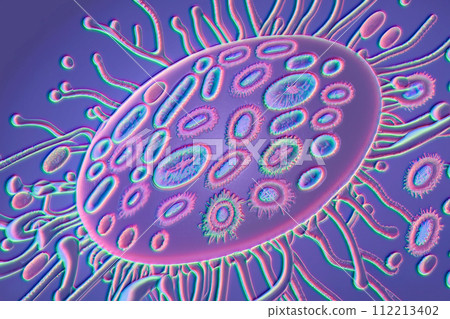 Beautiful microworld, microbes of different shapes, illustration 112213402