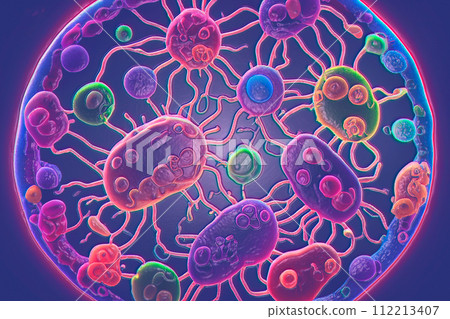 Beautiful microworld, microbes of different shapes, illustration 112213407