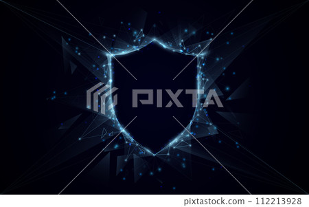 Security Shield concept. Shield and free space. Lines, triangles, low poly and wireframe. Illustration vector Security Shield concept. Shield and free space. Lines, triangles, low poly and wireframe. Illustration vector 112213928