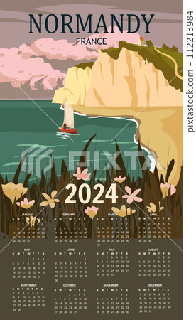 Calendar 2024 Normandie France Travel wall poster, vintage Calendar 2024 Normandie France Travel wall poster, vintage 112213984