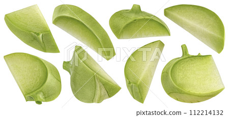 Kohlrabi cabbage slices isolated on white background with clipping path, full depth of field Kohlrabi cabbage slices isolated on white background with clipping path, full depth of field 112214132