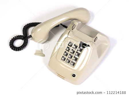 Part of a broken old telephone, phone with dial plate - plastic phone 112214188