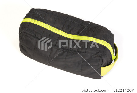 Black toiletry bag on white background Black toiletry bag on white background 112214207