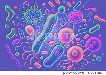 Beautiful microworld, microbes of different shapes, illustration 112215069