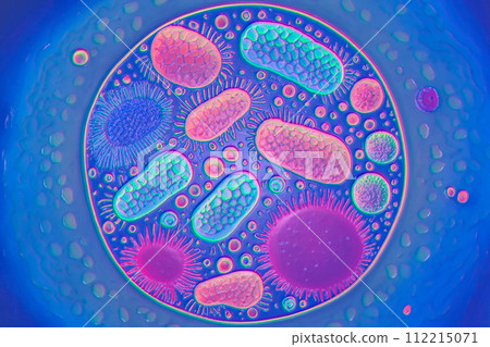 Beautiful microworld, microbes of different shapes, illustration Beautiful microworld, microbes of different shapes, illustration 112215071