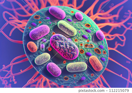 Beautiful microworld, microbes of different shapes, illustration 112215079