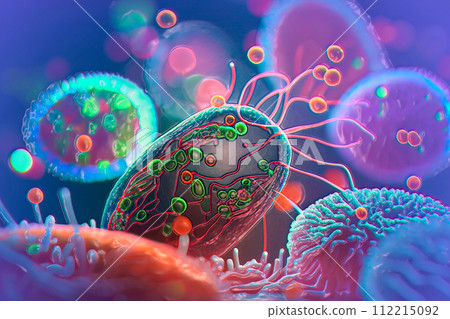 Beautiful microworld, microbes of different shapes, illustration Beautiful microworld, microbes of different shapes, illustration 112215092