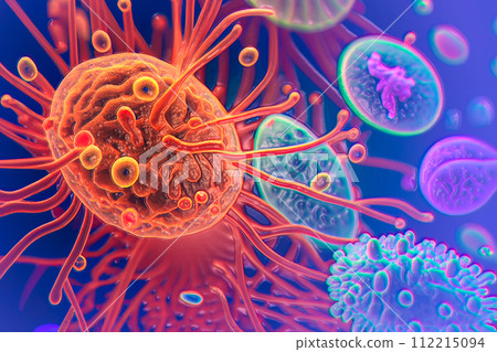 Beautiful microworld, microbes of different shapes, illustration Beautiful microworld, microbes of different shapes, illustration 112215094