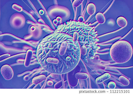 Beautiful microworld, microbes of different shapes, 3D illustration Beautiful microworld, microbes of different shapes, 3D illustration 112215101