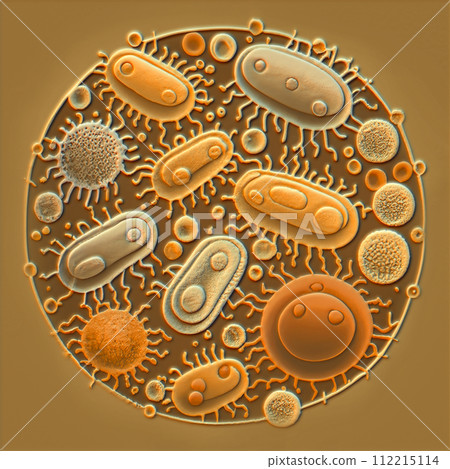 Beautiful microworld, microbes of different shapes, 3D illustration 112215114
