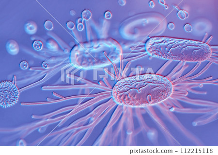 Beautiful microworld, microbes of different shapes, 3D illustration 112215118