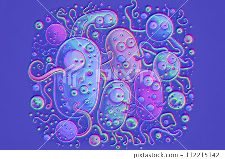 Beautiful microworld, microbes of different shapes, 3D illustration 112215142