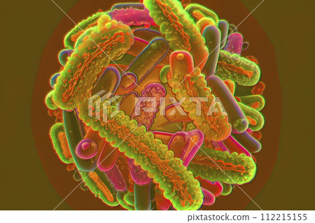 Beautiful microworld, microbes of different shapes, 3D illustration Beautiful microworld, microbes of different shapes, 3D illustration 112215155