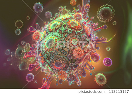 Beautiful microworld, microbes of different shapes, 3D illustration 112215157