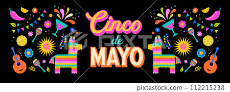 Cinco de Mayo colorful fun design. Mexican fiesta concept. Banner, poster in modern geometric style 112215238