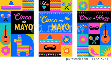 Cinco de Mayo colorful fun design. Mexican fiesta concept. Banner, poster in modern geometric style Cinco de Mayo colorful fun design. Mexican fiesta concept. Banner, poster in modern geometric style 112215241