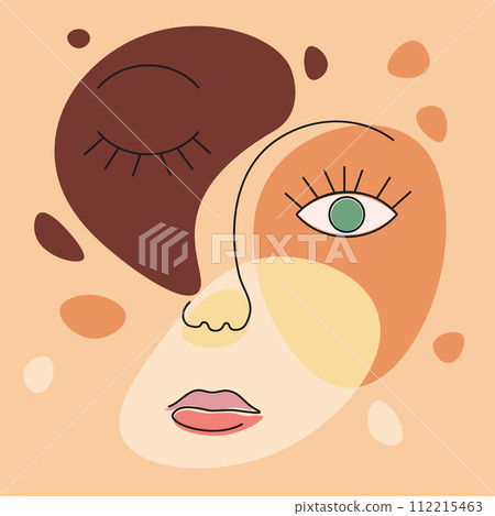 Modern line art face with shapes 112215463