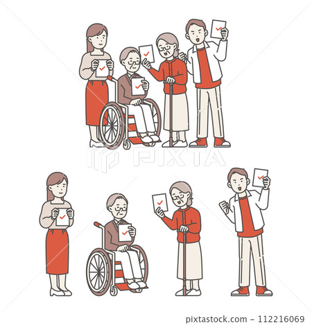 illustration of people holding ballot papers 112216069