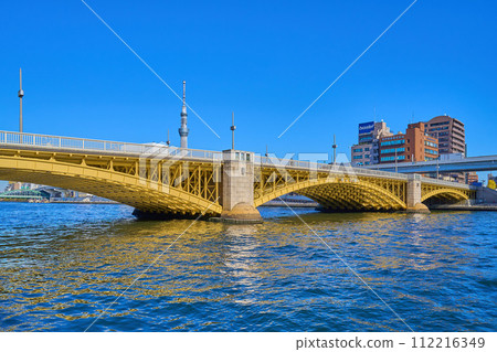 View of the Sky Tree over Kuramae Bridge from near Sumida River Terrace, 2-chome, Kuramae, Taito-ku, Tokyo 112216349