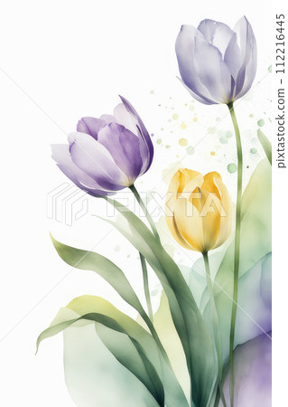 Art background with transparent x-ray flowers. Wallpaper with tulips flowers art. 112216445